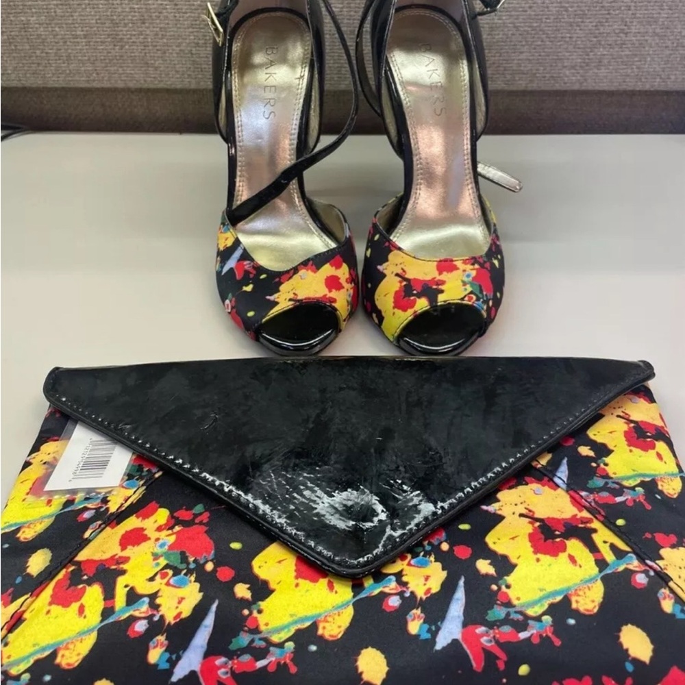 Bakers Black Floral Heels and Clutch Set
